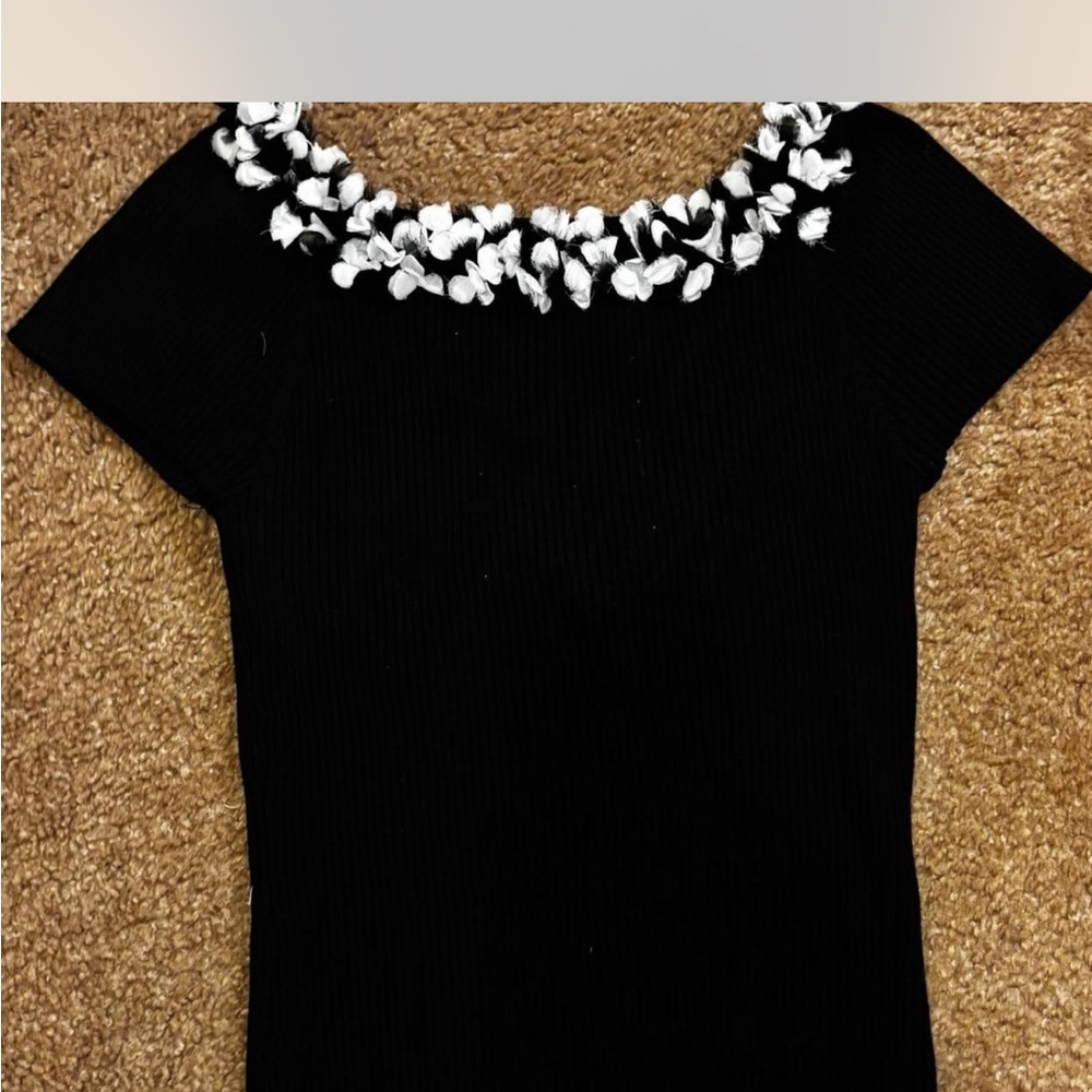 Black Sweater with Floral Neckline